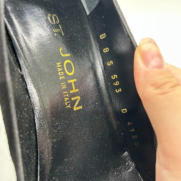 Vintage St. John Black Smooth and Suede Leather High Heel Pumps Size 8B - Picture 5 of 12